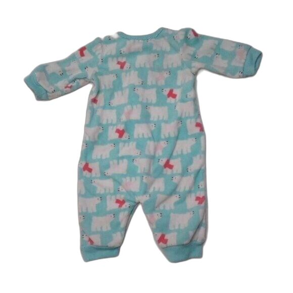 Carter's Baby Girl Fleece Sleeper Sz 3M Mint Green White Polar Bears Pink Snaps - Picture 2 of 3